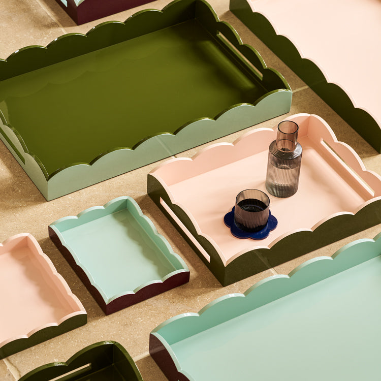 Eau de Nil & khaki lacquered scallop small two-tone tray