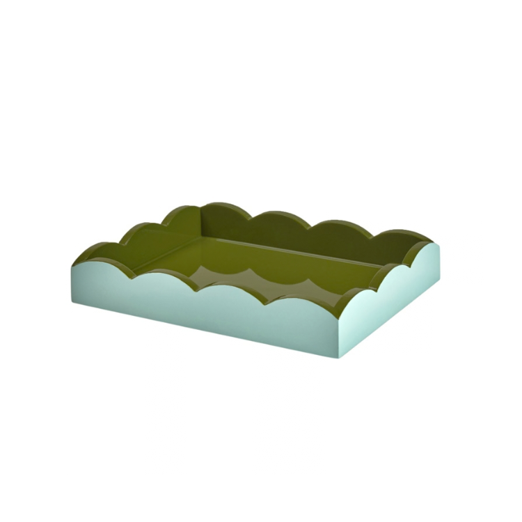 Eau de Nil & khaki lacquered scallop small two-tone tray