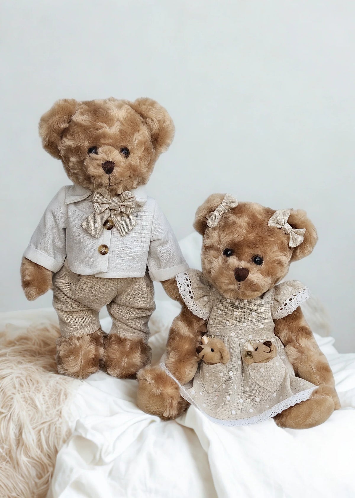 Bear outfit beige linen 30CM