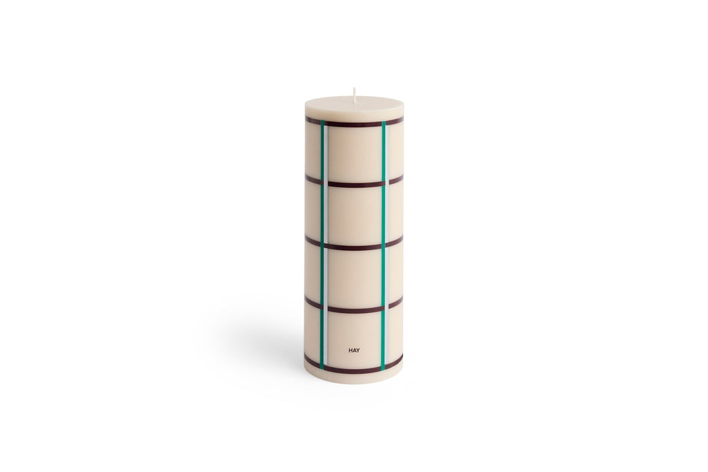 Column candle large off white, green, bordeaux and silver