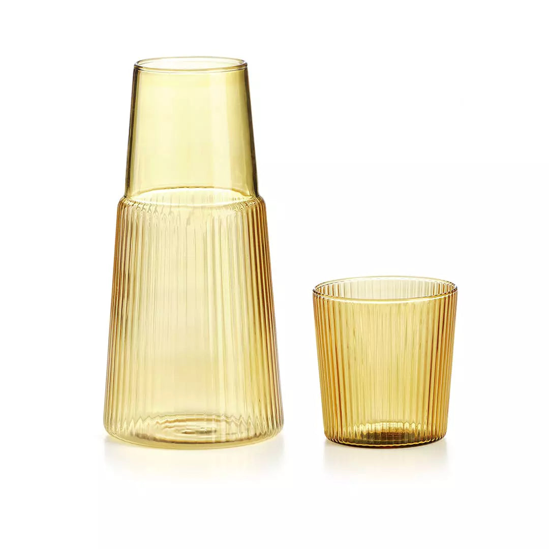 Narciso pleated carafe in borosilicate glass - Yellow
