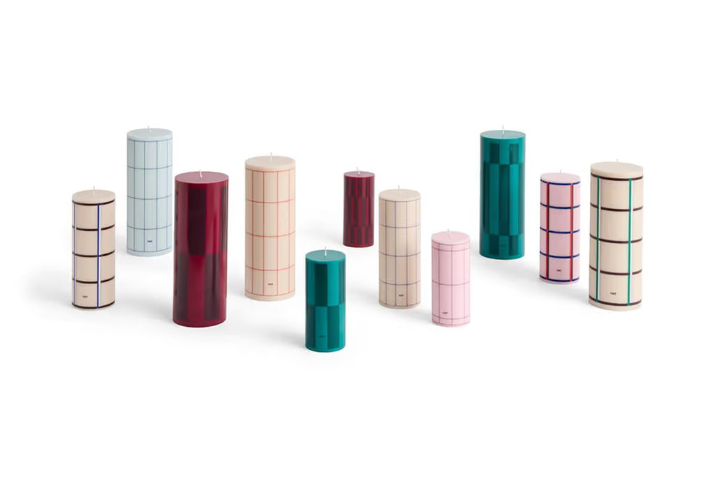 Column candle large off white, green, bordeaux and silver